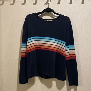 Andthewhy Blue and Rainbow Striped Sweater L